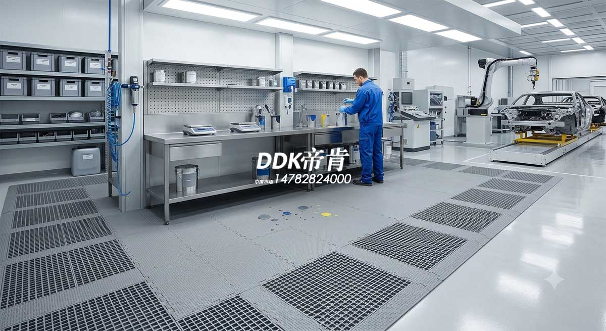 DDK帝肯防渗透吸漆地垫在工业调漆间地面的铺设结构与防污应用
